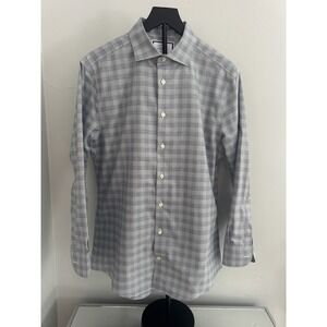 Charles Tyrwhitt Men's Gray Plaid Button Down Shirt Slim Fit 16/33 Non Iron